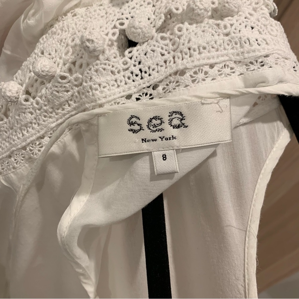 Sea New York White Pleated Ruffle Sleeve Blouse - 8 - Picture 13 of 15